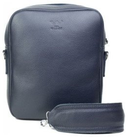 Мужская наплечная сумка среднего размера из фактурной кожи темно-синего цвета BlankNote Challenger S 78957