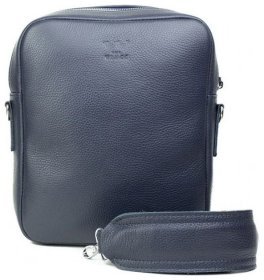 Мужская наплечная сумка среднего размера из фактурной кожи темно-синего цвета BlankNote Challenger S 78957