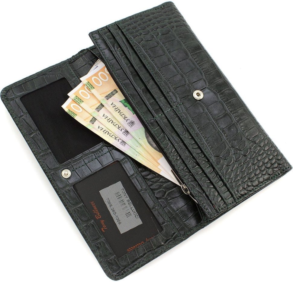 Темно-зелений жіночий гаманець з натуральної шкіри з блоком під карти Tony Bellucci (10863)