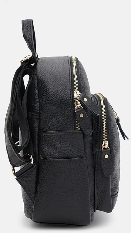 Жіночий маленький міський рюкзак із натуральної шкіри чорного кольору Keizer (59157)