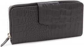 Женский крупный кожаный кошелек черного цвета с фактурой под крокодила Tony Bellucci (10854)