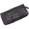 Жіночий великий шкіряний гаманець чорного кольору з фактурою під крокодила Tony Bellucci (10854) - 3