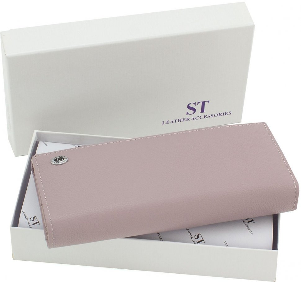 Великий горизонтальний жіночий гаманець темно-рожевого кольору з натуральної шкіри ST Leather (14046)