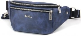 Синя чоловіча поясна сумка з натуральної шкіри на блискавці Tom Stone (10922)