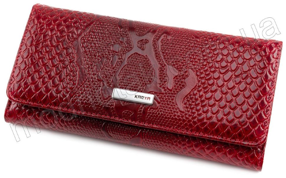Червоний шкіряний гаманець з красивим малюнком KARYA (1141-019)