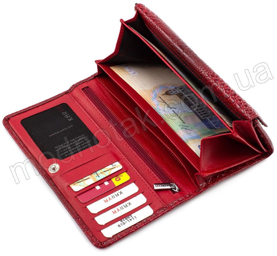 Червоний шкіряний гаманець з красивим малюнком KARYA (1141-019)