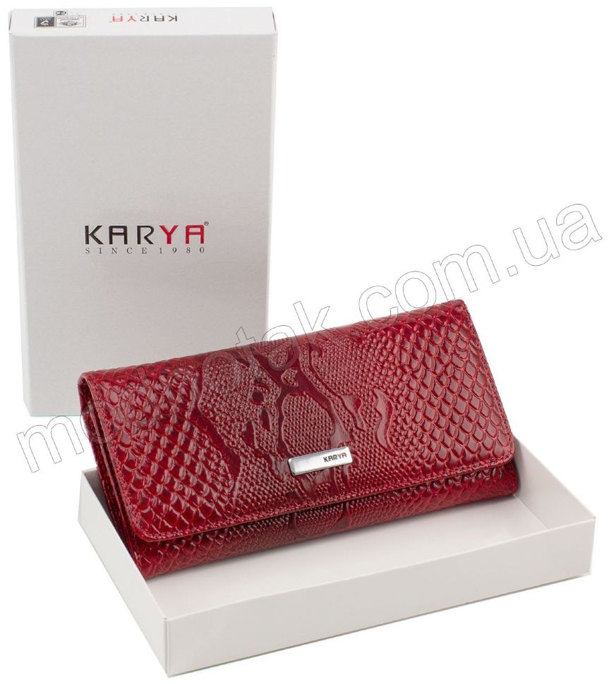 Красный кожаный кошелек с красивым рисунком KARYA (1141-019)
