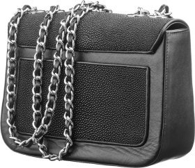 Женский клатч черного цвета из премиальной кожи морского ската STINGRAY LEATHER (024-18507)