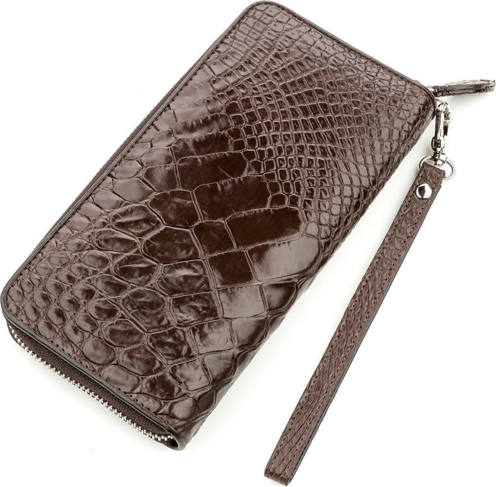 Чоловічий гаманець-клатч з коричневої шкіри крокодила CROCODILE LEATHER (024-18588)