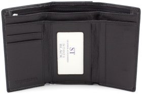 Шкіряний жіночий гаманець потрійного складання в чорному кольорі ST Leather (15606)