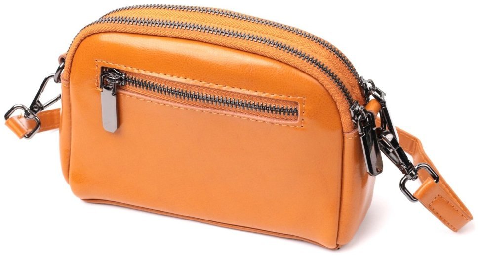 Кожаная женская сумка-кроссбоди оранжевого цвета на две молнии Vintage 2422421