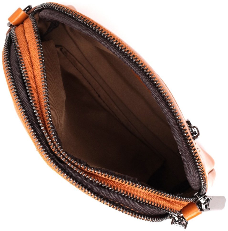 Шкіряна жіноча сумка-кроссбоді помаранчевого кольору на дві блискавки Vintage 2422421