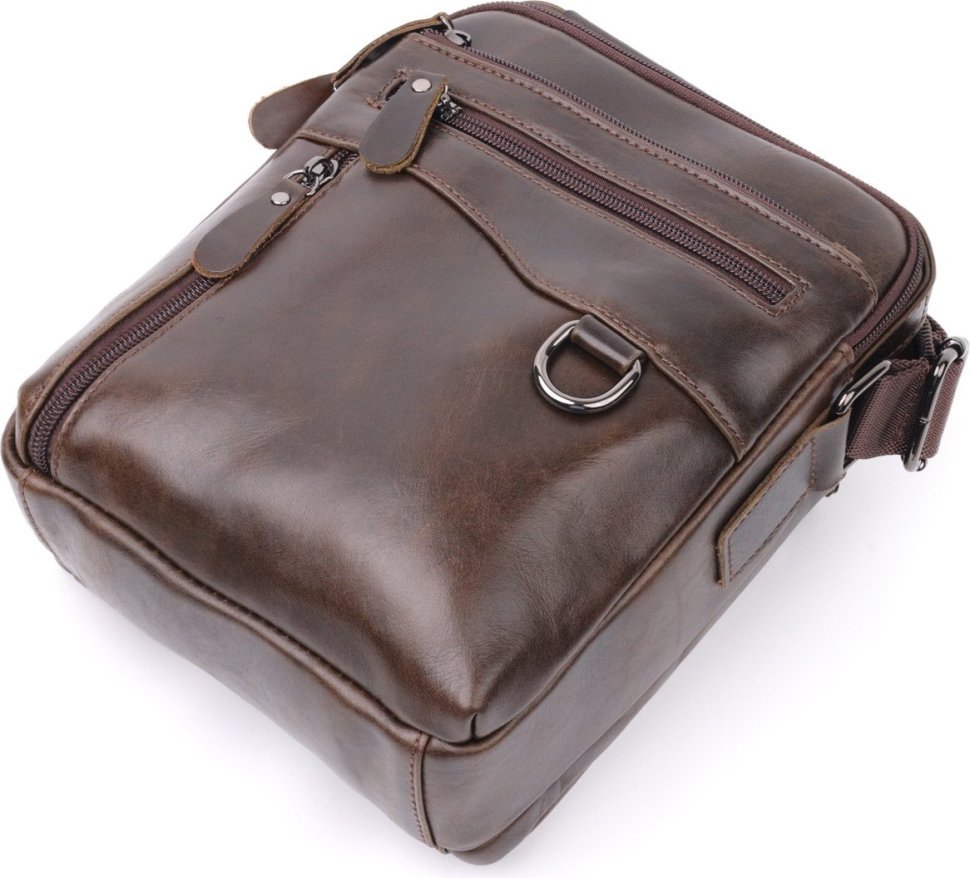 Практична чоловіча сумка-барсетка з гладкої шкіри темно-коричневого кольору Vintage (20824)