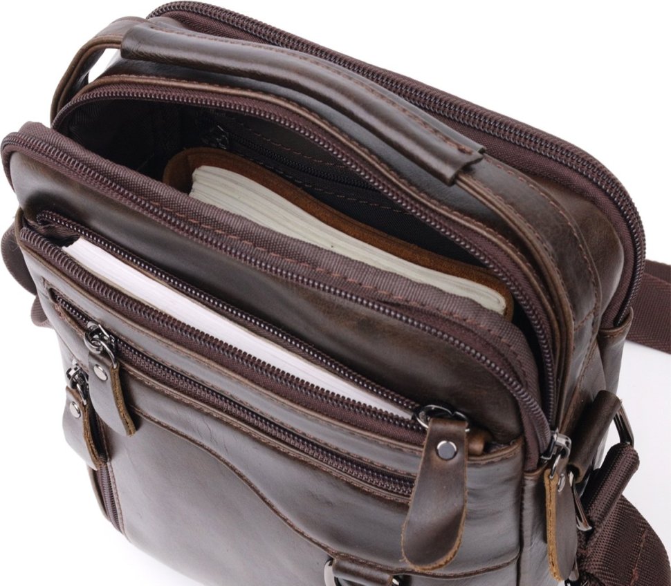 Практичная мужская сумка-барсетка из гладкой кожи темно-коричневого цвета Vintage (20824)
