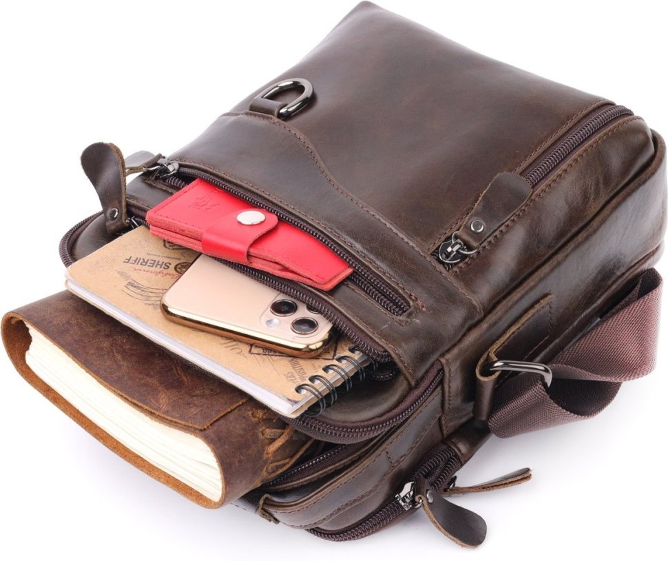 Практична чоловіча сумка-барсетка з гладкої шкіри темно-коричневого кольору Vintage (20824)