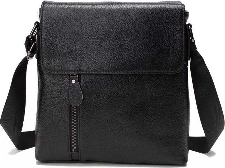 Мужская сумка мессенджер из фактурной кожи черного цвета VINTAGE STYLE (14576)