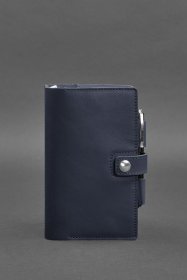 Темно-синий кожаный блокнот А5 мини (Софт-бук) с фиксацией на хлястик с кнопкой - BlankNote (42058)