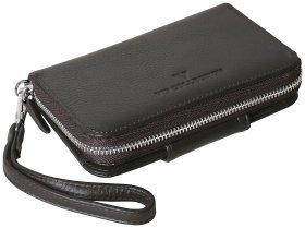 Вместительный кошелек из фактурной кожи с дополнительным блоком на кнопке и с ремешком на запястье Vip Collection 102358 (коричневого цвета)