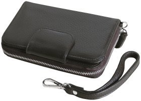 Вместительный кошелек из фактурной кожи с дополнительным блоком на кнопке и с ремешком на запястье Vip Collection 102358 (коричневого цвета)