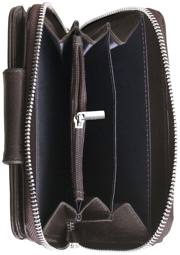 Вместительный кошелек из фактурной кожи с дополнительным блоком на кнопке и с ремешком на запястье Vip Collection 102358 (коричневого цвета) фото №5 Вместительный кошелек из фактурной кожи с дополнительным блоком на кнопке и с ремешком на запястье Vip Collection 102358 (коричневого цвета) modnotak фото №5