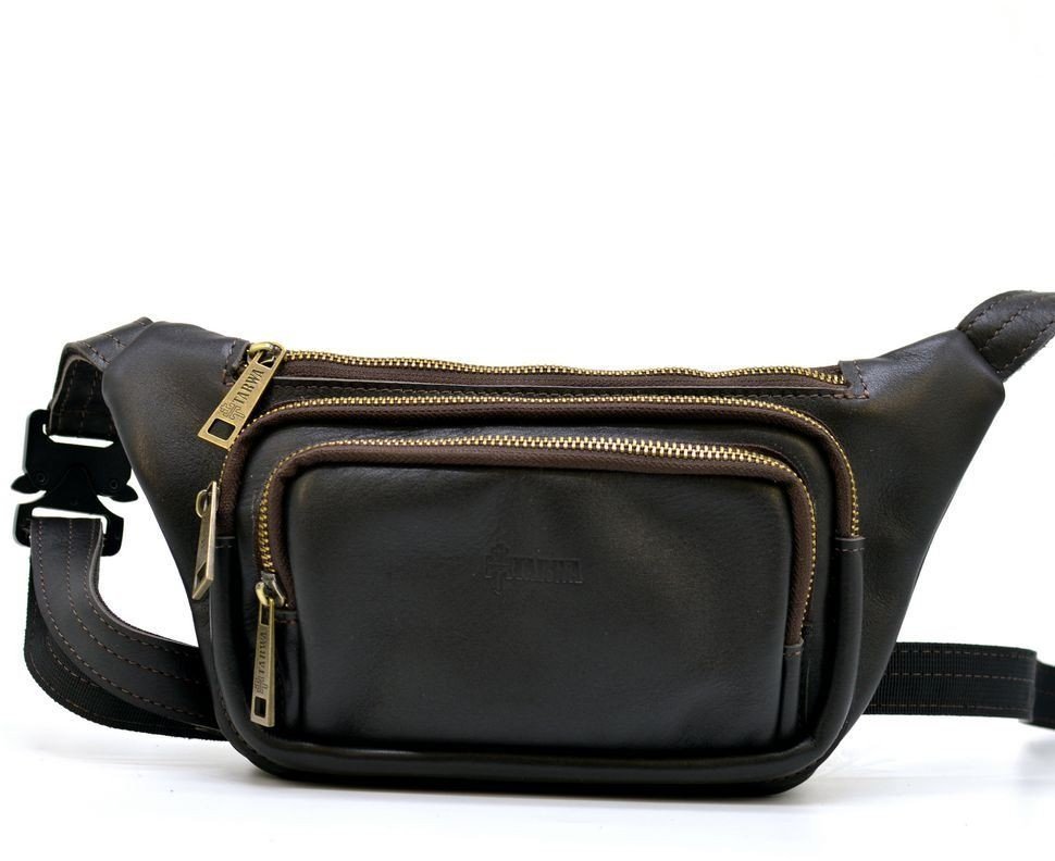 Коричневая сумка на пояс из натуральной кожи с золотистой фурнитурой TARWA (19659)