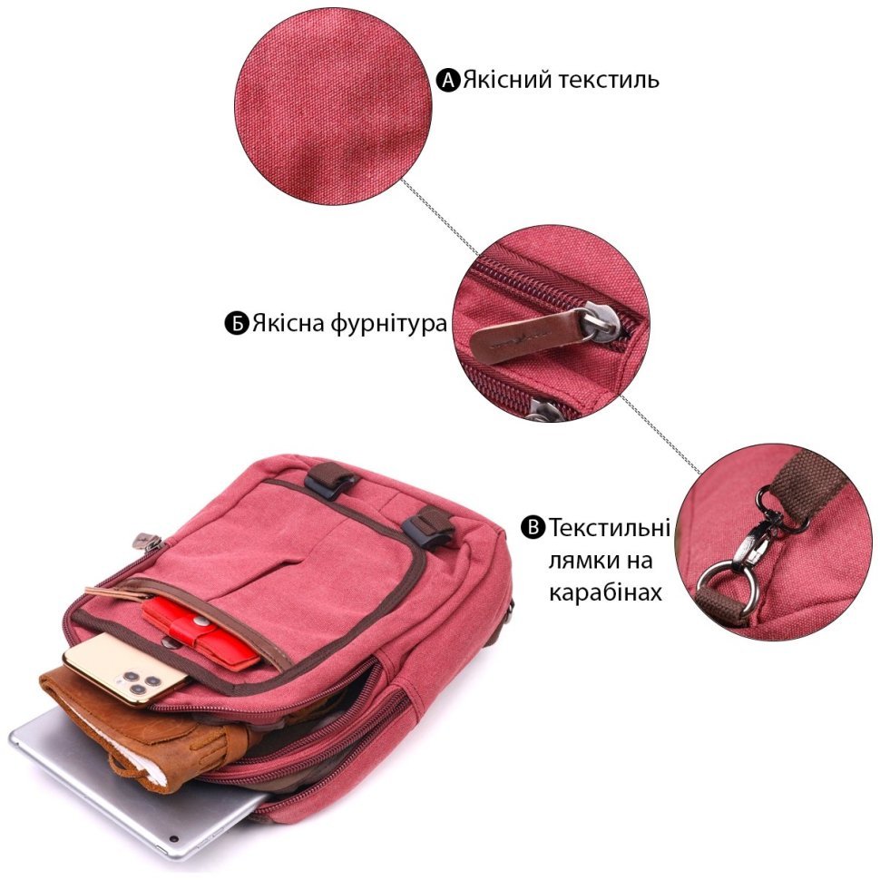 Жіночий текстильний рюкзак малинового кольору Vintage (2421256) modnotak фото №11