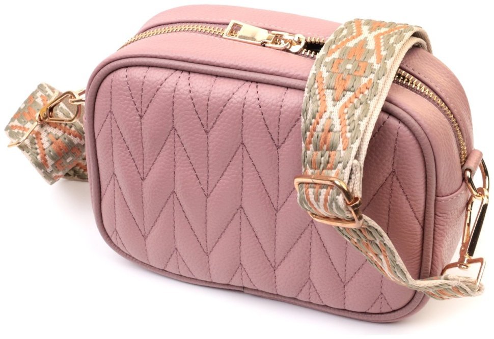 Стеганая женская сумка из натуральной кожи Vintage 22614 Розовая modnotak фото №1