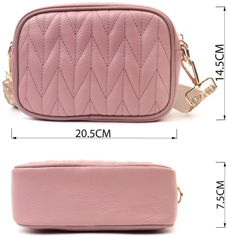 Стеганая женская сумка из натуральной кожи Vintage 22614 Розовая modnotak фото №3