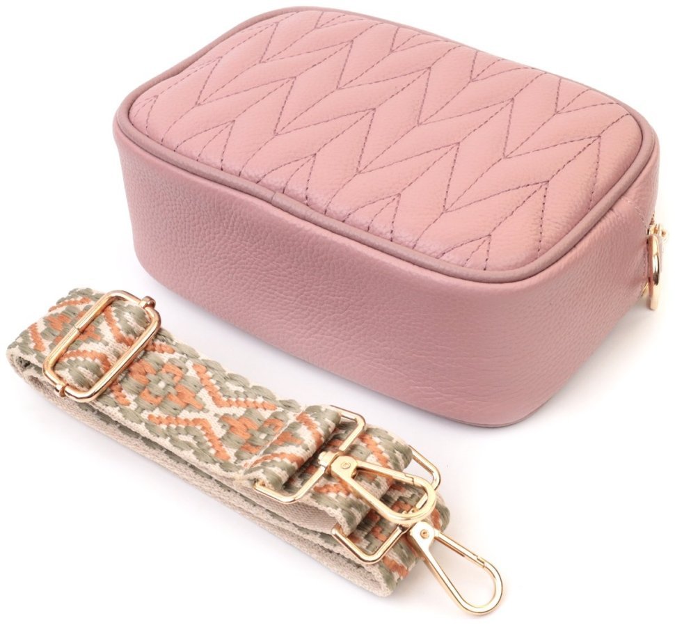 Стеганая женская сумка из натуральной кожи Vintage 22614 Розовая modnotak фото №7