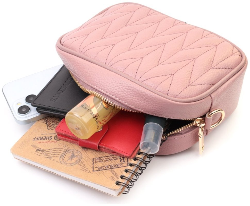 Стеганая женская сумка из натуральной кожи Vintage 22614 Розовая modnotak фото №10