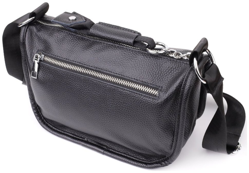 Полукруглая сумка на каждый день для женщин из фактурной кожи через плечо Vintage 103158 черного цвета modnotak фото №1