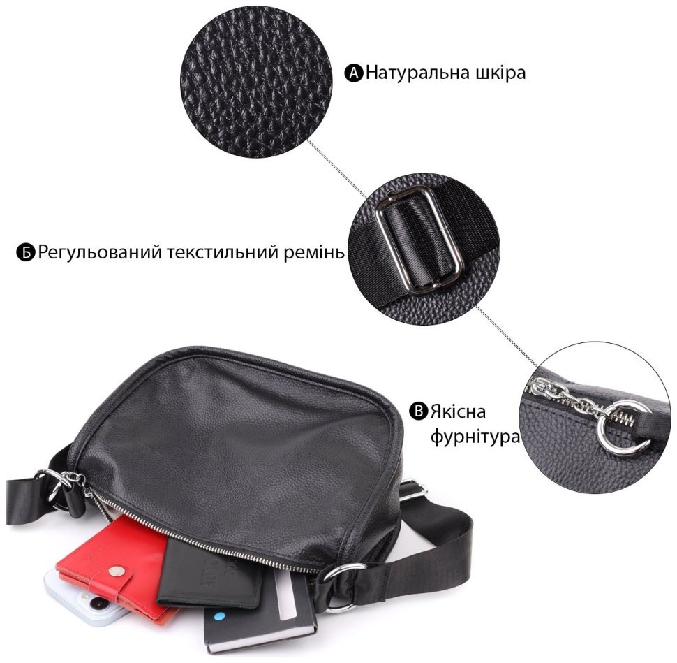 Полукруглая сумка на каждый день для женщин из фактурной кожи через плечо Vintage 103158 черного цвета modnotak фото №4