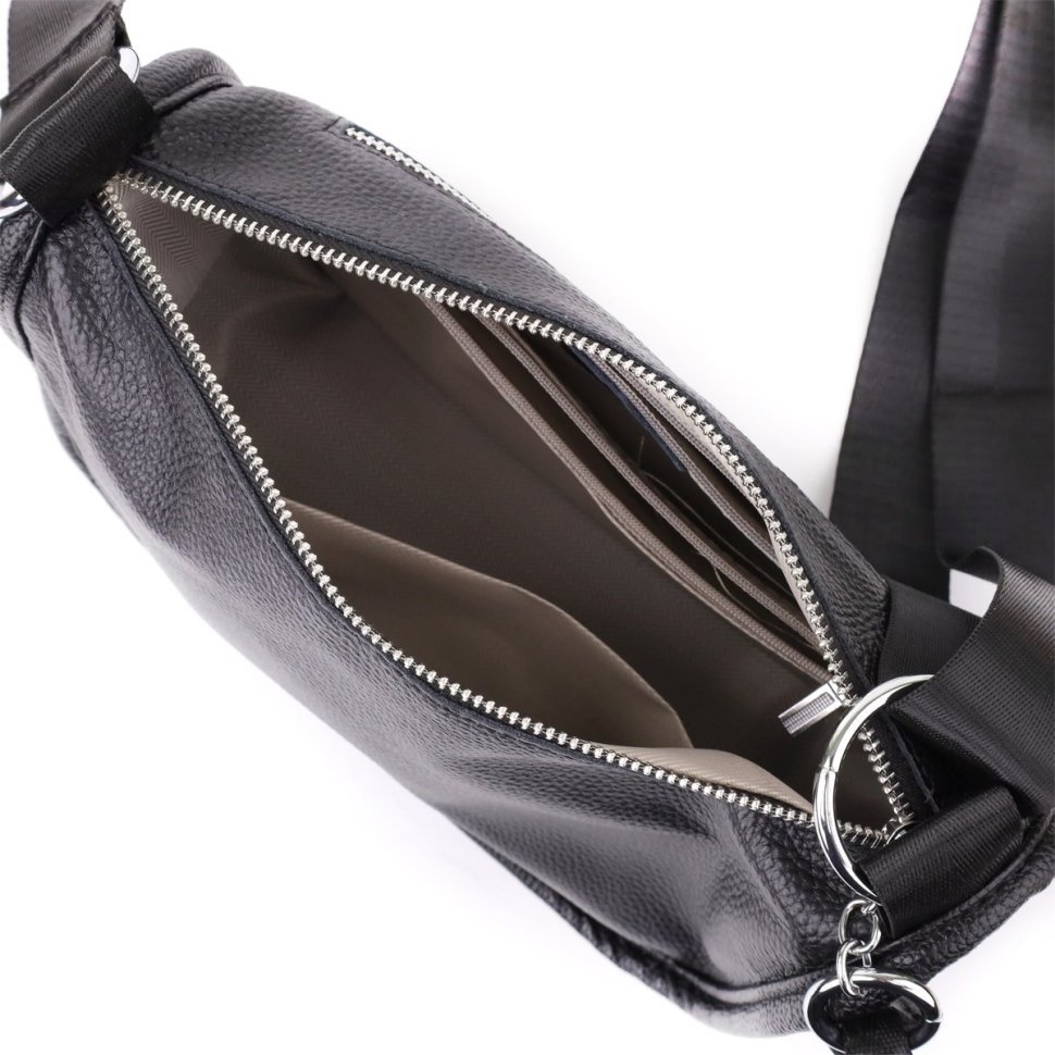 Полукруглая сумка на каждый день для женщин из фактурной кожи через плечо Vintage 103158 черного цвета modnotak фото №6