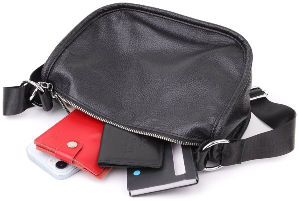 Полукруглая сумка на каждый день для женщин из фактурной кожи через плечо Vintage 103158 черного цвета modnotak фото №7