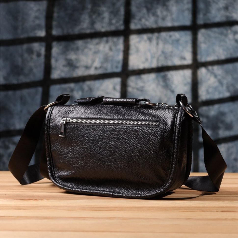 Полукруглая сумка на каждый день для женщин из фактурной кожи через плечо Vintage 103158 черного цвета modnotak фото №9