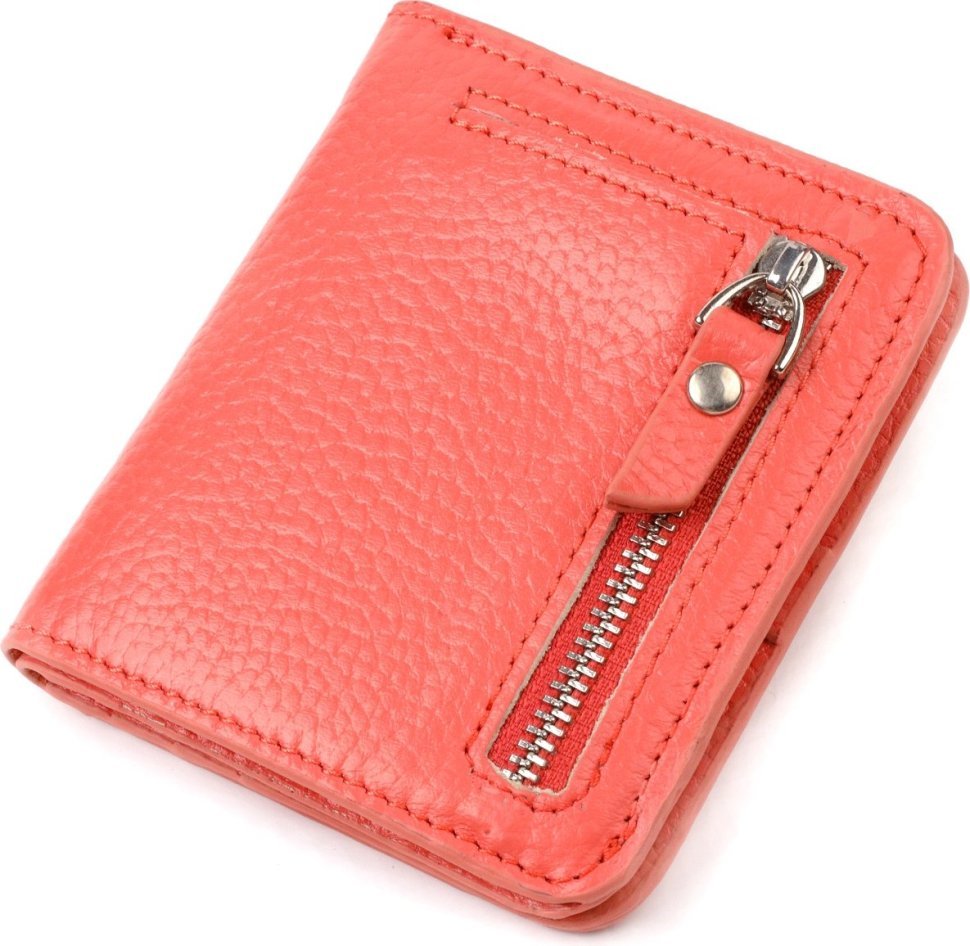 Маленький жіночий гаманець із натуральної шкіри флотар коралового кольору CANPELLINI (2421794)