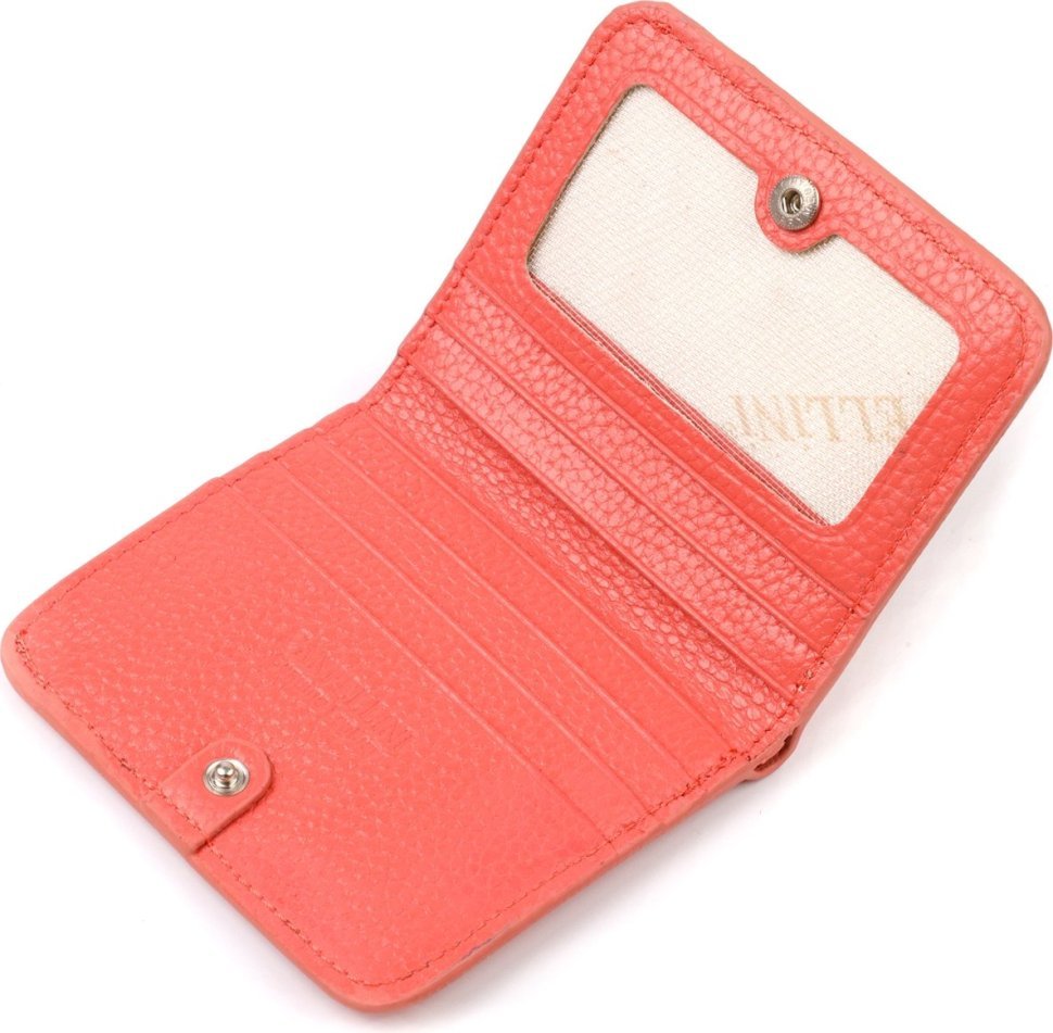 Маленький жіночий гаманець із натуральної шкіри флотар коралового кольору CANPELLINI (2421794)
