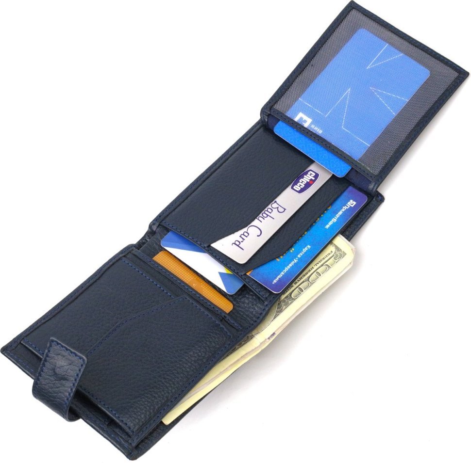 Чоловічий портмоне горизонтального формату із фактурної шкіри синього кольору CANPELLINI (2421894)