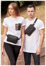 Поясная сумка бананка черного цвета из натуральной кожи BlankNote Dropbag Minі (12629)