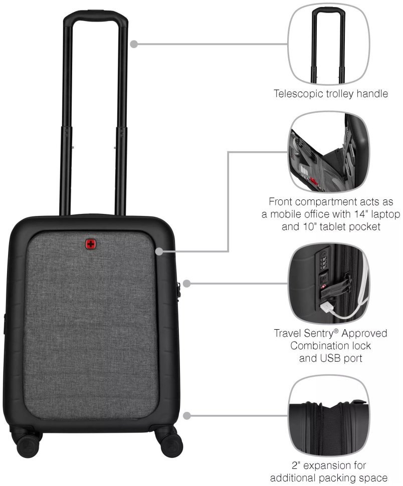 Валіза Wenger, Syntry, полікарбонат/поліестер, мала з відс для н/б 14", 4 колеса, чорна modnotak фото №5