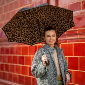 Зонт-трость женский Fulton Bloomsbury-2 L754 Lynx (полуавтомат, черный с принтом пятен рыси) 93858