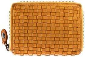 Качественный яркий женский кошелек из винтажной кожи с эффектом плетения Ashwood D80 94058 (желтого цвета)