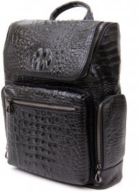 Чорний шкіряний рюкзак з тисненням під рептилію Vintage (20431)
