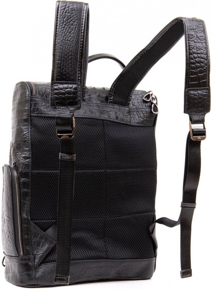Черный кожаный рюкзак с тиснением под рептилию Vintage (20431)
