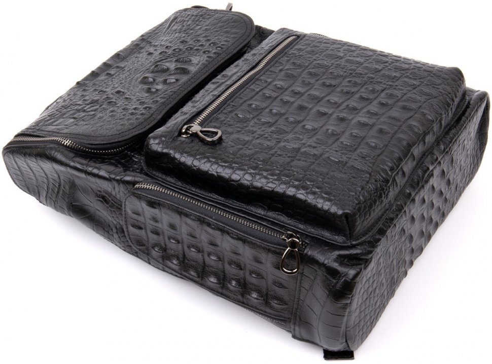 Черный кожаный рюкзак с тиснением под рептилию Vintage (20431)