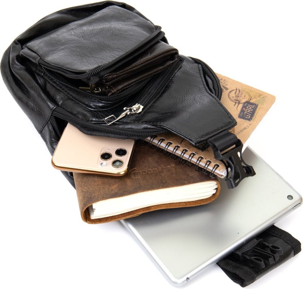 Черная мужская сумка-рюкзак вертикального типа из кожзама Vintage (20571)