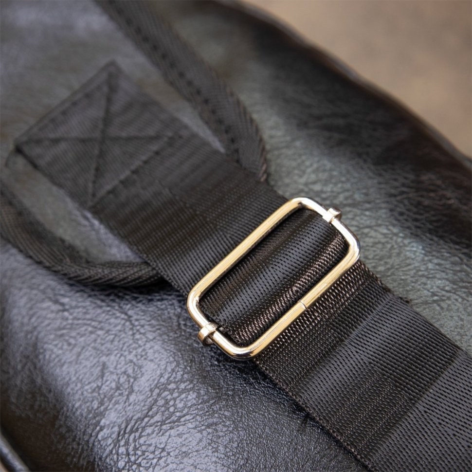 Черная мужская сумка-рюкзак вертикального типа из кожзама Vintage (20571)