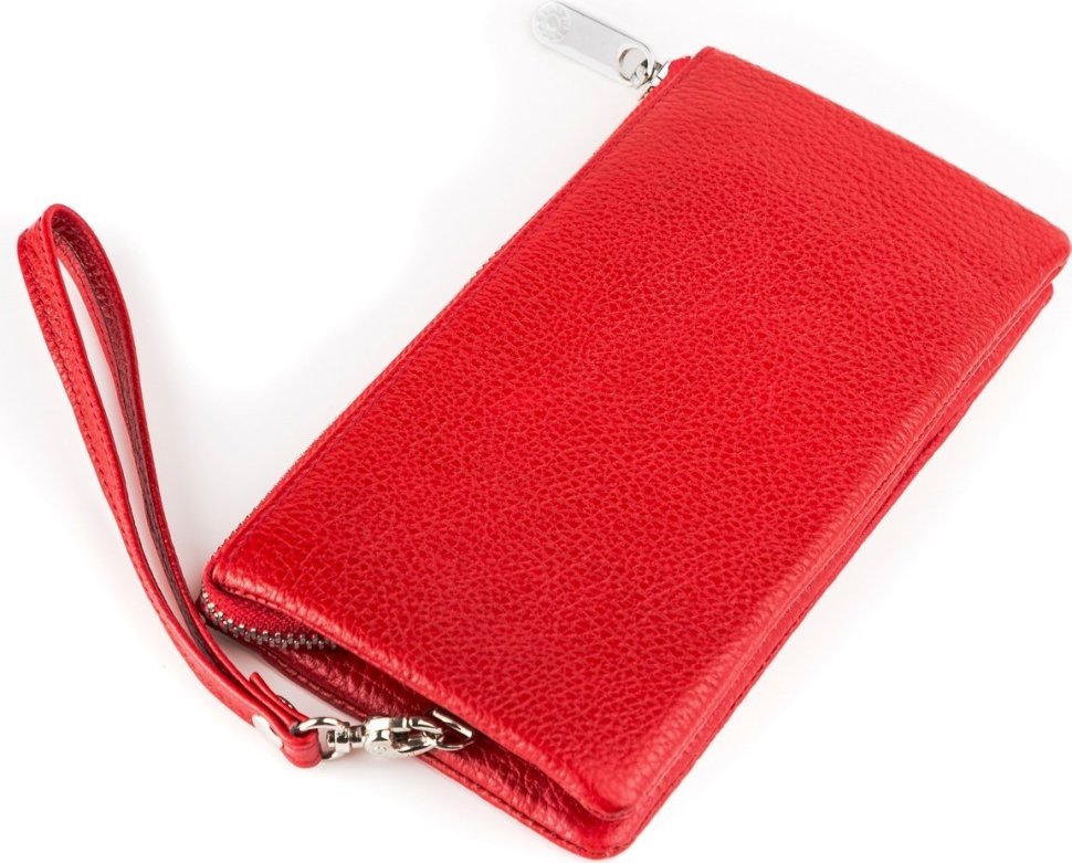 Женский кожаный кошелек-клатч красного цвета на запястье KARYA (2417007)