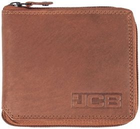 Горизонтальний чоловічий гаманець з натуральної гладкої шкіри на блискавці JCB NC38MN 94258 коричневого кольору