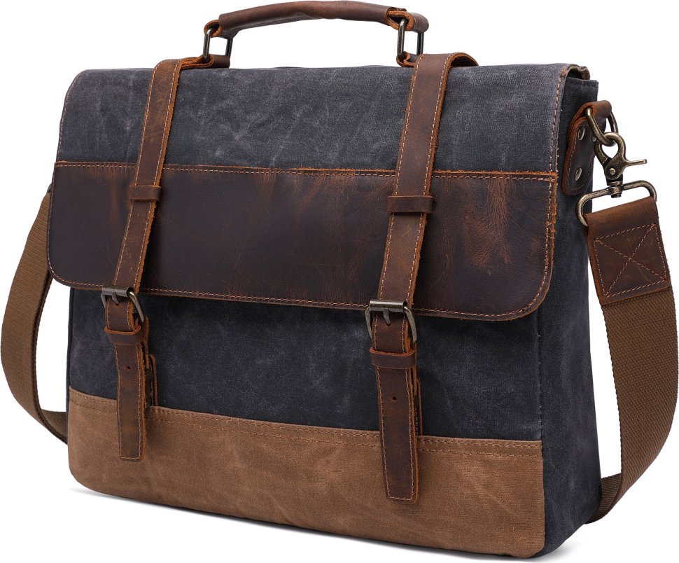 Текстильна сумка-портфель в темно-сірому кольорі Vintage (20060)
